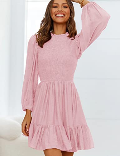 ADEWEL Women's Long Sleeve Mock Neck Ruffle Mini Dress