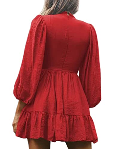 ADEWEL Women's Long Sleeve Mock Neck Ruffle Mini Dress