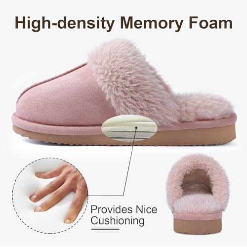 Litfun Women's Fuzzy Memory Foam Slippers Fluffy Winter House Shoes Indoor and Outdoor, Brown 7-7.5