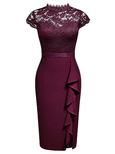 Miusol Women's Retro Floral Lace Ruffle Style Cocktail Mini Dress