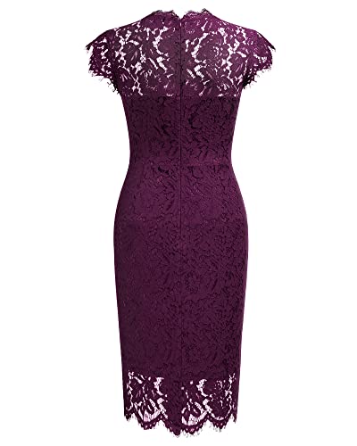 Miusol Women's Retro Floral Lace Slim Evening Cocktail Mini Dress (Small, Navy Blue)