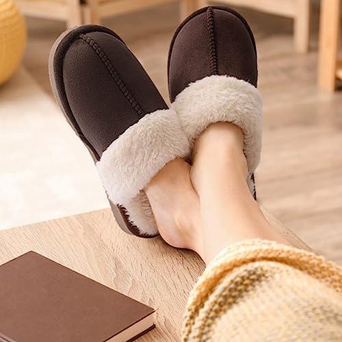 Litfun Women's Fuzzy Memory Foam Slippers Fluffy Winter House Shoes Indoor and Outdoor, Brown 7-7.5