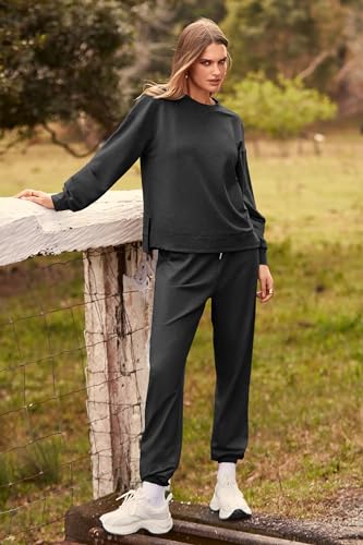 PRETTYGARDEN Women's Tie Dye Two Piece Tracksuit Set Long Sleeve Sweatshirt with Long Pants (Grey,X-Large)