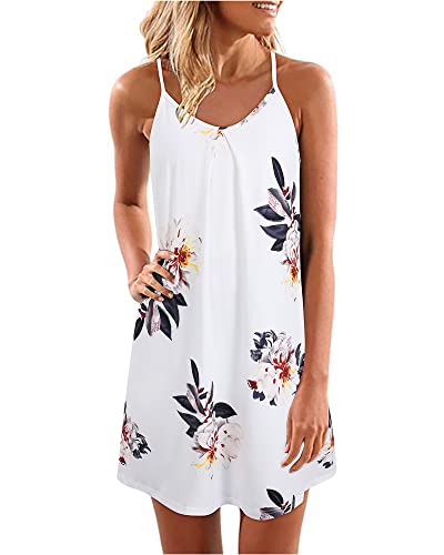 ULTRANICE Women's Summer Casual Spaghetti Straps Floral Swing Beach Dresses Mini Sun Dress