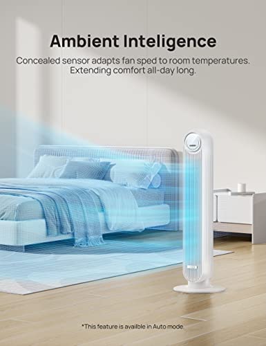 Dreo Tower Fan for Bedroom, Smart Oscillating Quiet Floor Fans, Standing Bladeless Fan with Remote and WiFi Voice Control, 4 Modes, 4 Speeds, 8H Timer, Works with Alexa/Google