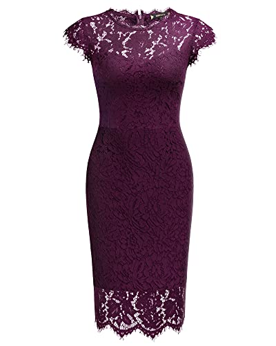 Miusol Women's Retro Floral Lace Slim Evening Cocktail Mini Dress (Small, Navy Blue)