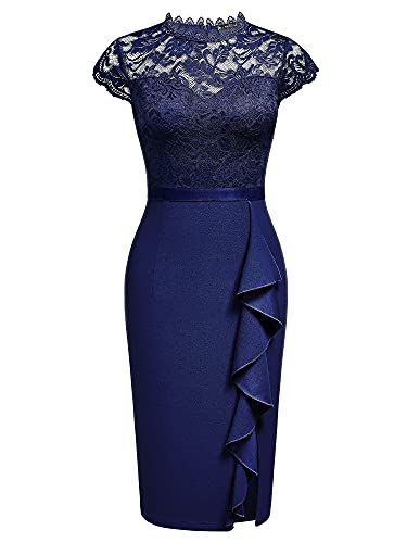 Miusol Women's Retro Floral Lace Ruffle Style Cocktail Mini Dress