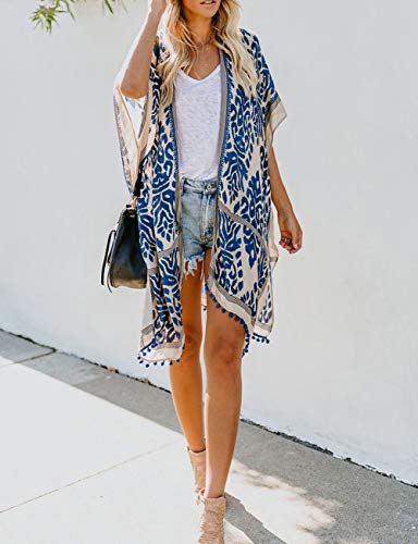 Bsubseach Loose Printed 3/4 Sleeve Kimono Cardigan