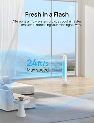 Dreo Tower Fan for Bedroom, Smart Oscillating Quiet Floor Fans, Standing Bladeless Fan with Remote and WiFi Voice Control, 4 Modes, 4 Speeds, 8H Timer, Works with Alexa/Google