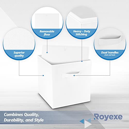 Storage Cubes - 11 Inch Cube Storage Bins (Set of 8). Fabric Cubby Organizer Baskets with Dual Handles | Foldable Closet Shelf Organization Boxes (White)