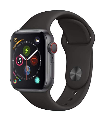 Apple Watch Series 4 (GPS + Cellular, 44MM) - Space Black Aluminum Case with Black Sport Band (Renewed)