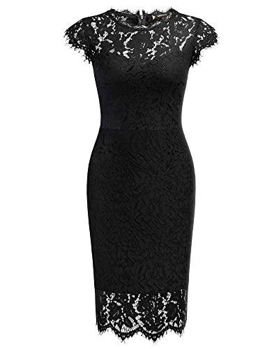 Miusol Women's Retro Floral Lace Slim Evening Cocktail Mini Dress (Small, Navy Blue)