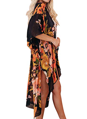 Jayscreate Women's Chiffon Kimono Cardigan Lightweight Batwing Summer Casual Sheer Swimsuit Up for Women Coverup Tops