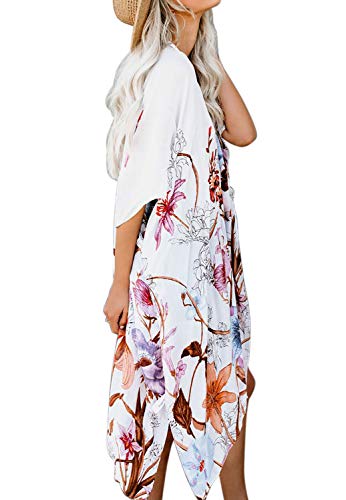 Jayscreate Women's Chiffon Kimono Cardigan Lightweight Batwing Summer Casual Sheer Swimsuit Up for Women Coverup Tops