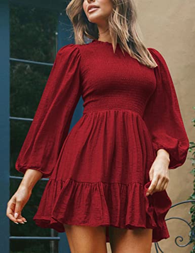 ADEWEL Women's Long Sleeve Mock Neck Ruffle Mini Dress