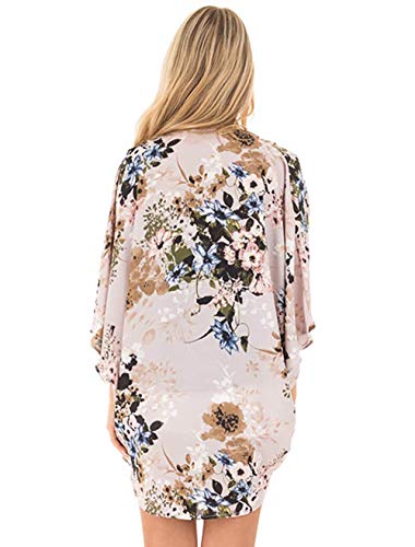 Naivikid Women's Summer Floral Print Kimonos Loose Half Sleeve Chiffon Cardigan Blouses Casual Cover Up Tibetan Blue Flower XXL