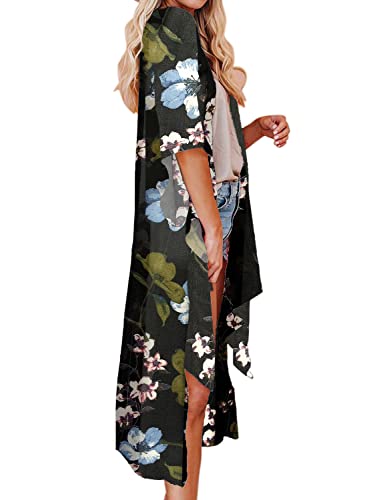 Jayscreate Women's Chiffon Kimono Cardigan Lightweight Batwing Summer Casual Sheer Swimsuit Up for Women Coverup Tops