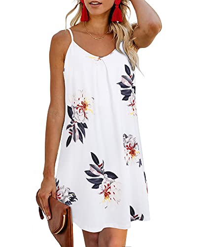 ULTRANICE Women's Summer Casual Spaghetti Straps Floral Swing Beach Dresses Mini Sun Dress