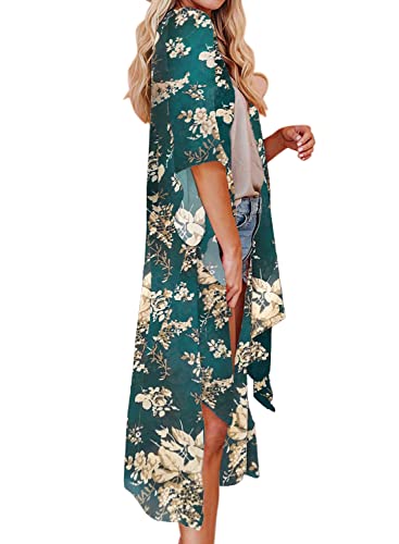 Jayscreate Women's Chiffon Kimono Cardigan Lightweight Batwing Summer Casual Sheer Swimsuit Up for Women Coverup Tops