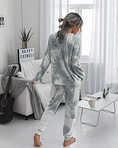PRETTYGARDEN Women's Tie Dye Two Piece Tracksuit Set Long Sleeve Sweatshirt with Long Pants (Grey,X-Large)