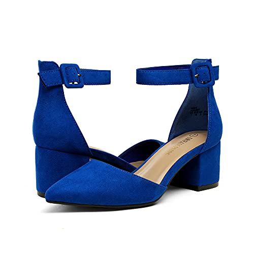 DREAM PAIRS ANNEE Pointed Toe Low Heels Block Chunky Pump Shoes