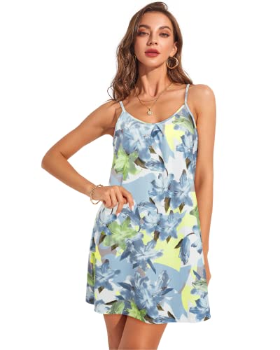 ULTRANICE Women's Summer Casual Spaghetti Straps Floral Swing Beach Dresses Mini Sun Dress