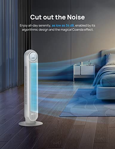 Dreo Tower Fan for Bedroom, Smart Oscillating Quiet Floor Fans, Standing Bladeless Fan with Remote and WiFi Voice Control, 4 Modes, 4 Speeds, 8H Timer, Works with Alexa/Google
