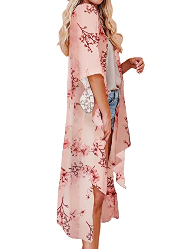 Jayscreate Women's Chiffon Kimono Cardigan Lightweight Batwing Summer Casual Sheer Swimsuit Up for Women Coverup Tops