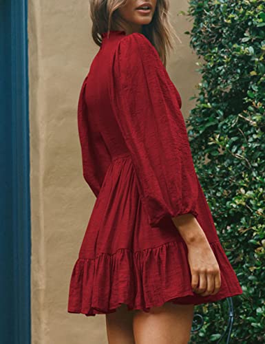 ADEWEL Women's Long Sleeve Mock Neck Ruffle Mini Dress