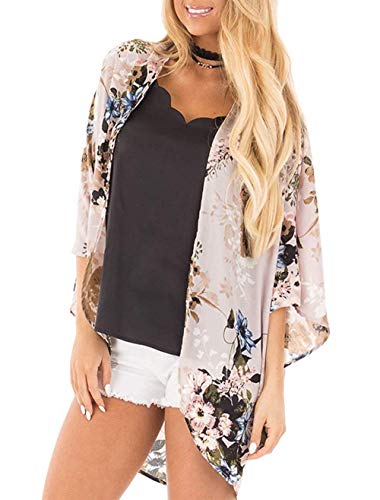 Naivikid Women's Summer Floral Print Kimonos Loose Half Sleeve Chiffon Cardigan Blouses Casual Cover Up Tibetan Blue Flower XXL