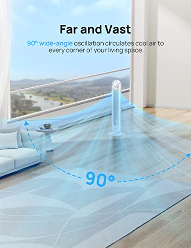 Dreo Tower Fan for Bedroom, Smart Oscillating Quiet Floor Fans, Standing Bladeless Fan with Remote and WiFi Voice Control, 4 Modes, 4 Speeds, 8H Timer, Works with Alexa/Google