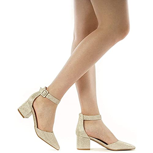 DREAM PAIRS ANNEE Pointed Toe Low Heels Block Chunky Pump Shoes