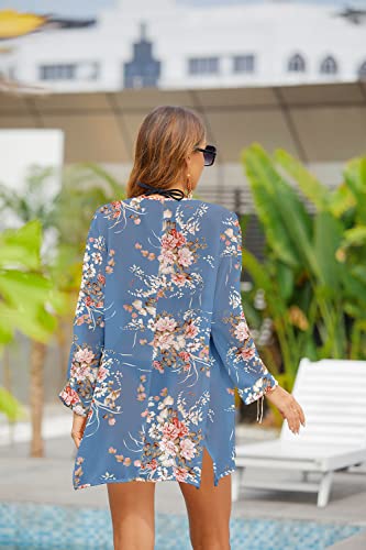 PCEAIIH Women's Floral Kimono Cardigans Chiffon Casual Loose Open Front Cover Ups Tops(Small, Black)