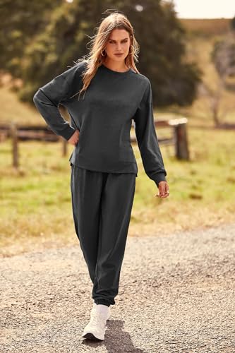 PRETTYGARDEN Women's Tie Dye Two Piece Tracksuit Set Long Sleeve Sweatshirt with Long Pants (Grey,X-Large)