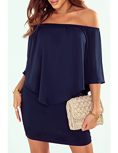 ADEWEL Women's Sexy Off Shoulder Multiple Dress Layered Party Cocktail Mini Dresses