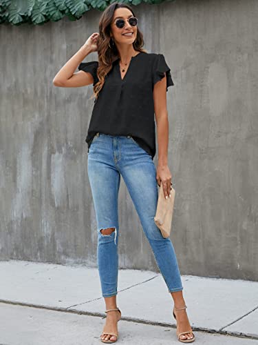 Blooming Jelly Womens White Blouse V Neck Ruffle Sleeve