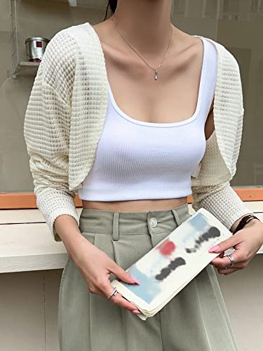 Verdusa Women's Open Front Drop Shoulder Long Sleeve Crop Cardigan Shrug Beige L