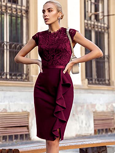 Miusol Women's Retro Floral Lace Ruffle Style Cocktail Mini Dress