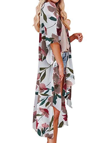 Jayscreate Women's Chiffon Kimono Cardigan Lightweight Batwing Summer Casual Sheer Swimsuit Up for Women Coverup Tops