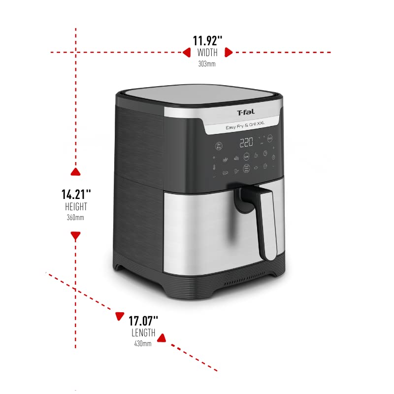 T-Fal Air Fryer, Friteuse, Easy Fry, Low Oil, Patented Basket System, 4.4Qt / 4.2L, EY201850, Black