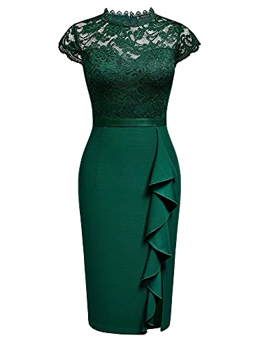 Miusol Women's Retro Floral Lace Ruffle Style Cocktail Mini Dress