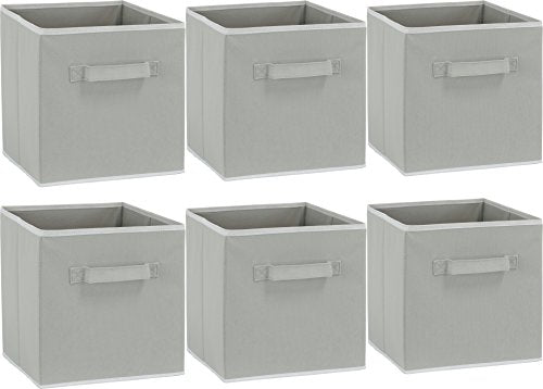 SimpleHouseware Storage Bin Cube Foldable Organizer, Grey - Pack of 6
