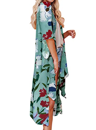 Jayscreate Women's Chiffon Kimono Cardigan Lightweight Batwing Summer Casual Sheer Swimsuit Up for Women Coverup Tops