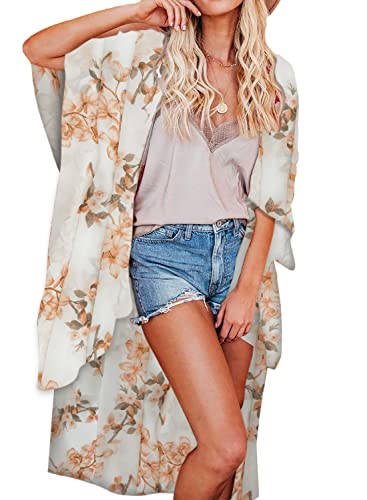 Jayscreate Women's Chiffon Kimono Cardigan Lightweight Batwing Summer Casual Sheer Swimsuit Up for Women Coverup Tops