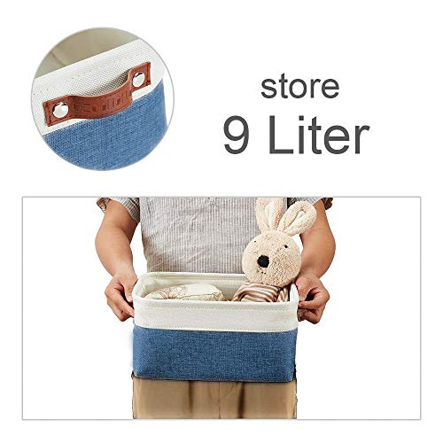 DECOMOMO Foldable Small Storage Bin | Rugged Canvas Fabric Basket Container W/ Leather Handles | Great for Organizing Closets, Offices, Nurseries and Homes (Grey and White, Small - 6 Pack)