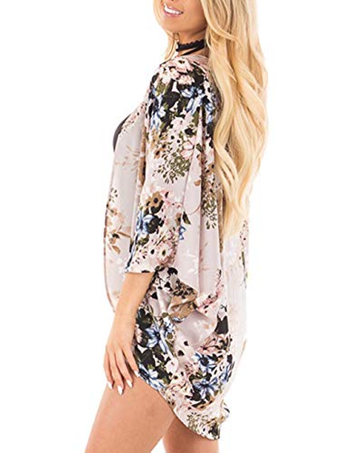 Naivikid Women's Summer Floral Print Kimonos Loose Half Sleeve Chiffon Cardigan Blouses Casual Cover Up Tibetan Blue Flower XXL