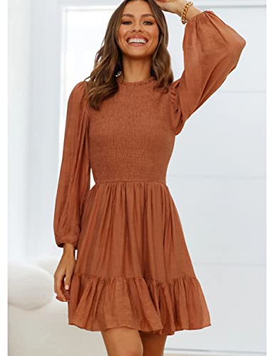 ADEWEL Women's Long Sleeve Mock Neck Ruffle Mini Dress