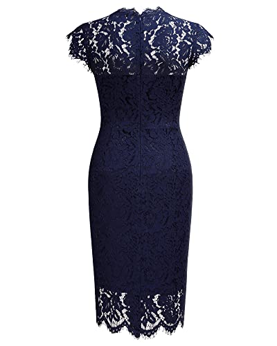 Miusol Women's Retro Floral Lace Slim Evening Cocktail Mini Dress (Small, Navy Blue)