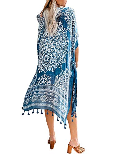 Bsubseach Loose Printed 3/4 Sleeve Kimono Cardigan