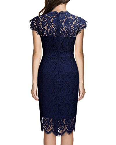 Miusol Women's Retro Floral Lace Slim Evening Cocktail Mini Dress (Small, Navy Blue)